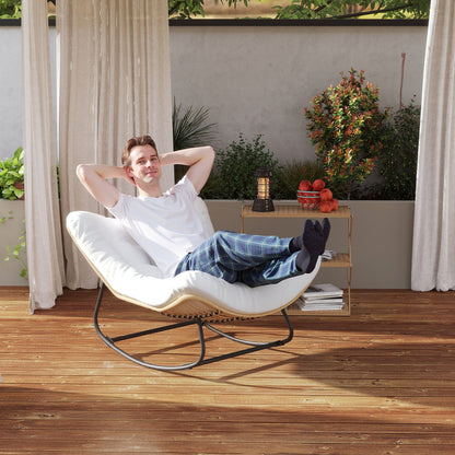 Garden Rocking Chair, Egg-Shaped Woven Resin Rocking Chair with Padded Cushion for Garden, Bedroom, Living Room, Cream