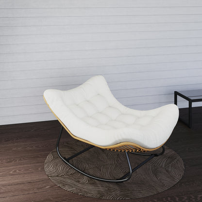 Garden Rocking Chair, Egg-Shaped Woven Resin Rocking Chair with Padded Cushion for Garden, Bedroom, Living Room, Cream