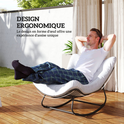 Garden Rocking Chair, Egg-Shaped Woven Resin Rocking Chair with Padded Cushion for Garden, Bedroom, Living Room, Cream