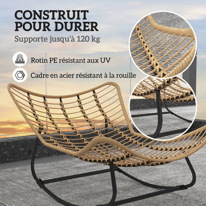 Garden Rocking Chair, Egg-Shaped Woven Resin Rocking Chair with Padded Cushion for Garden, Bedroom, Living Room, Cream