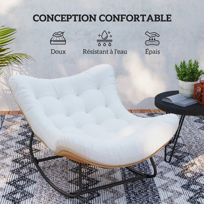 Garden Rocking Chair, Egg-Shaped Woven Resin Rocking Chair with Padded Cushion for Garden, Bedroom, Living Room, Cream