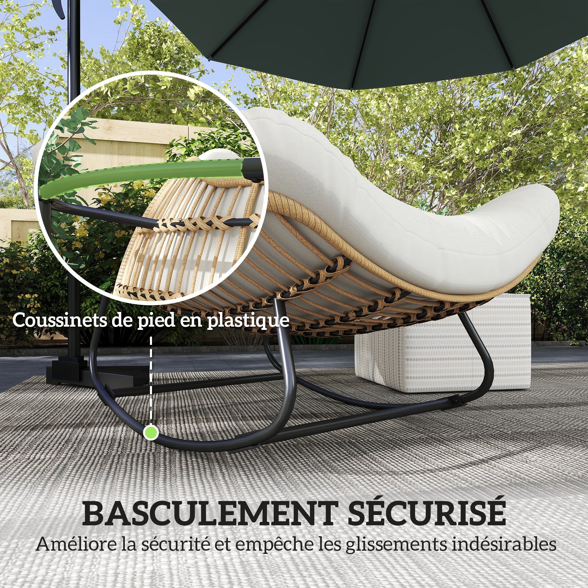 Garden Rocking Chair, Egg-Shaped Woven Resin Rocking Chair with Padded Cushion for Garden, Bedroom, Living Room, Cream