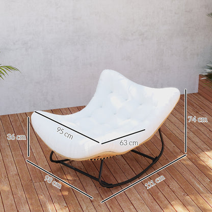 Garden Rocking Chair, Egg-Shaped Woven Resin Rocking Chair with Padded Cushion for Garden, Bedroom, Living Room, Cream
