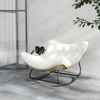 Garden Rocking Chair, Egg-Shaped Woven Resin Rocking Chair with Padded Cushion for Garden, Bedroom, Living Room, Cream