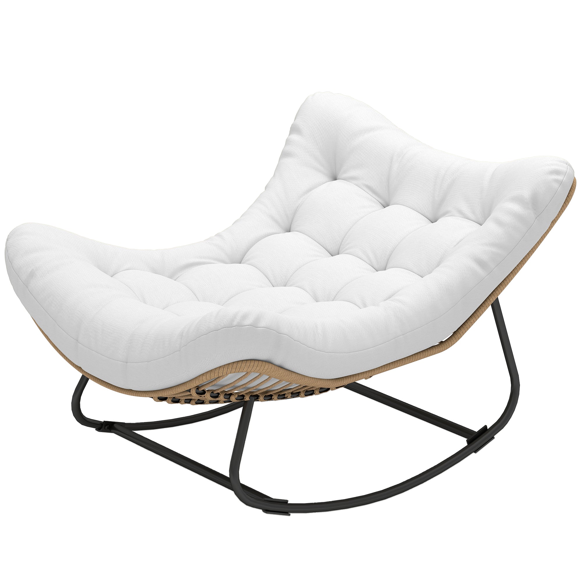 Garden Rocking Chair, Egg-Shaped Woven Resin Rocking Chair with Padded Cushion for Garden, Bedroom, Living Room, Cream