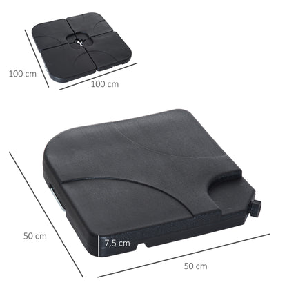 Umbrella Stand 4-piece Umbrella Weight with Handle, Umbrella Stand for Cantilever Umbrella, Ground Cross Fillable with Sand/Water 50x50cm Black