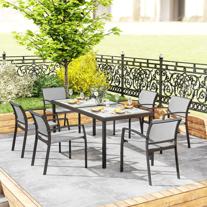 7-Piece Dining Group for 6 Persons Dining Table with 6 Stackable Chairs, Dining Set Kitchen Table Set with Steel Frame Balcony Furniture Garden Furniture for Terrace, Balcony Gray