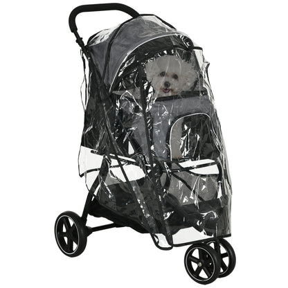 Dog Buggy Pet Stroller with Rain Cover 2 Safety Leashes Cat Stroller with Storage Basket Foldable Dog Crate for Small and Miniature Dogs, Oxford, Grey