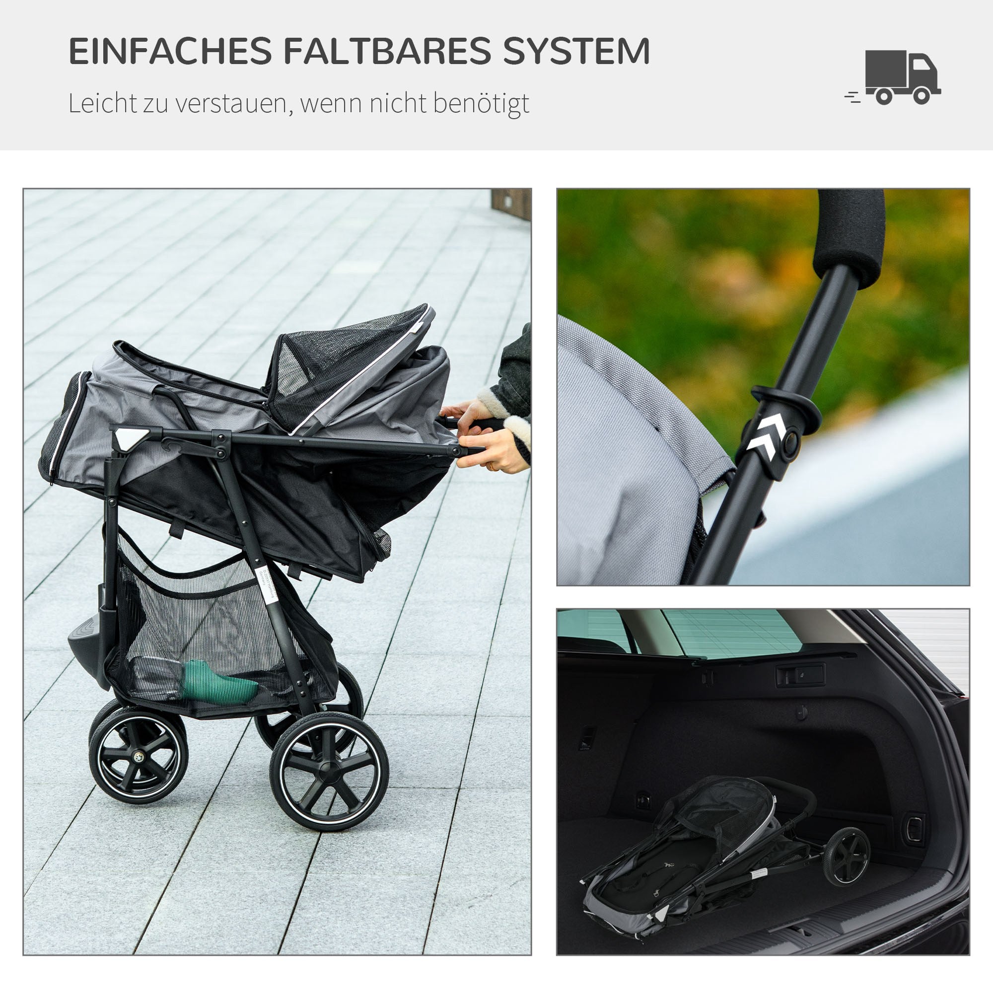 Dog Buggy Pet Stroller with Rain Cover 2 Safety Leashes Cat Stroller with Storage Basket Foldable Dog Crate for Small and Miniature Dogs, Oxford, Grey