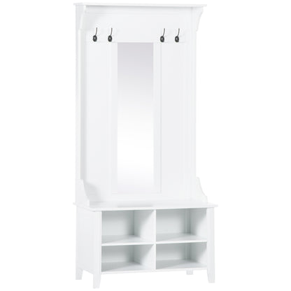 Coat Rack Coat Stand with Mirror Shoe Rack 4 Hooks Wood 80x40x170cm White