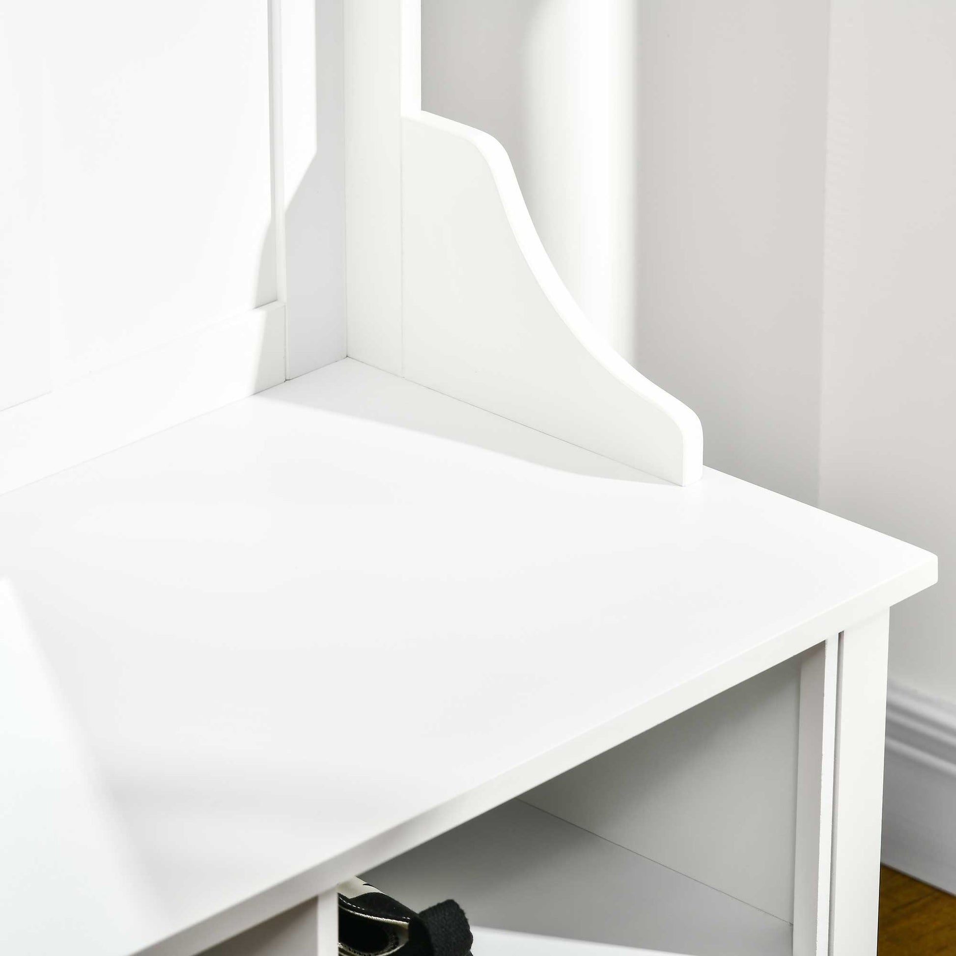 Coat Rack Coat Stand with Mirror Shoe Rack 4 Hooks Wood 80x40x170cm White