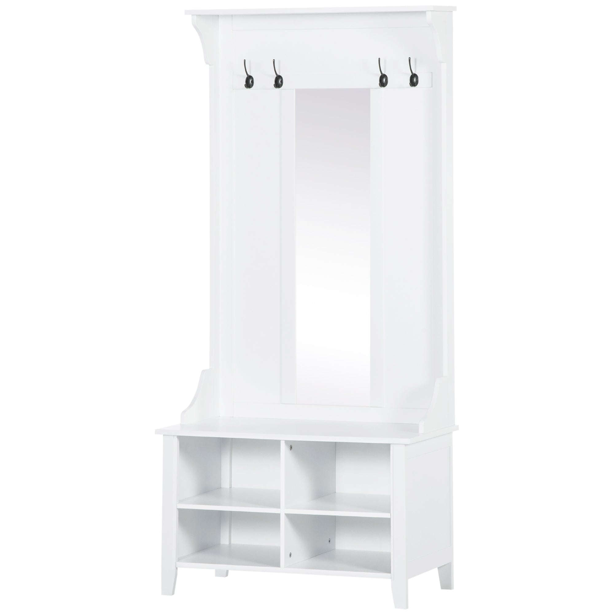 Coat Rack Coat Stand with Mirror Shoe Rack 4 Hooks Wood 80x40x170cm White