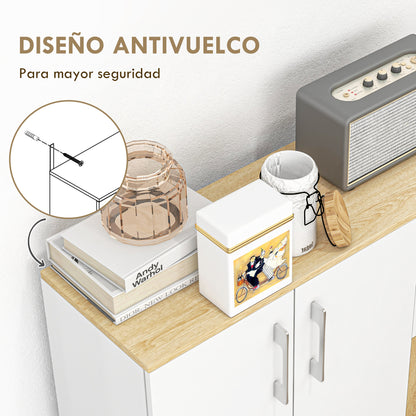 Modern Living Room Sideboard Kitchen Sideboard with 2 Drawers 2 Cabinets and Adjustable Shelves for Bedroom Dining Room Hallway 90x30x75.5 cm White and Natural