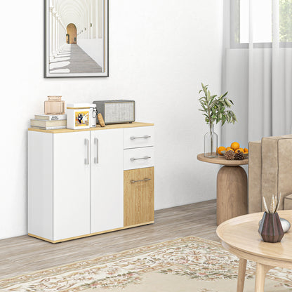 Modern Living Room Sideboard Kitchen Sideboard with 2 Drawers 2 Cabinets and Adjustable Shelves for Bedroom Dining Room Hallway 90x30x75.5 cm White and Natural