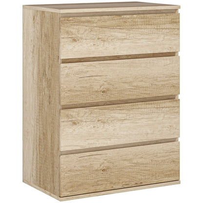 4-Drawer Dresser Bedroom Storage Cabinet Modern Style with Soft-Close Mechanism, for Bedroom, Living Room - 60 x 40 x 80 cm, Natural Wood