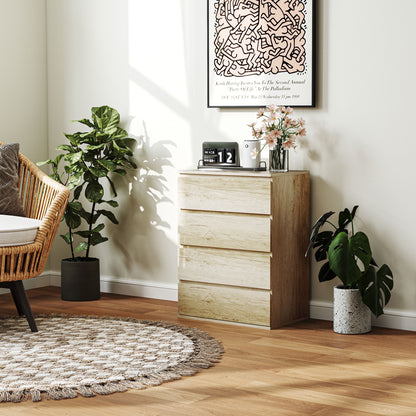 4-Drawer Dresser Bedroom Storage Cabinet Modern Style with Soft-Close Mechanism, for Bedroom, Living Room - 60 x 40 x 80 cm, Natural Wood