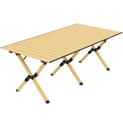 Camping Table 46.1 x 23.6 in – Aluminum Folding Table with Roll-Up Wood-Effect Top, Carry Bag, Waterproof, Lightweight, 66 lb Capacity – Oak