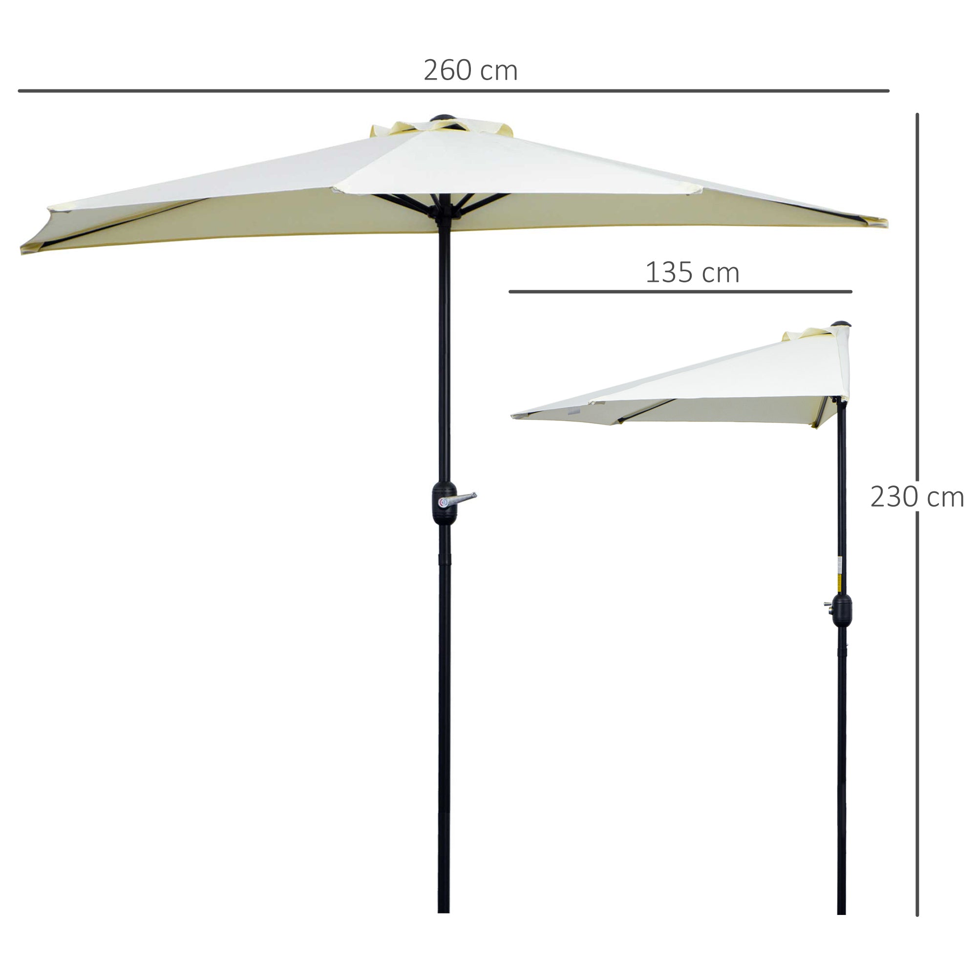 Half Umbrella Ø 2.6 m, Balcony Umbrella 5 Steel Polyester Beige
