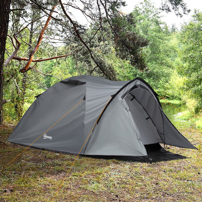 Camping Tent for 2-3 Persons Waterproof Lightweight Ventilated Dome Tent Easy to Assemble 2 Doors Windows Dimensions 3.25L x 1.83W x 1.3H m Fiberglass Polyester PE Gray