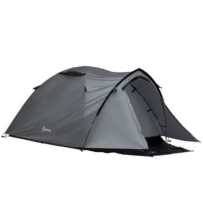 Camping Tent for 2-3 Persons Waterproof Lightweight Ventilated Dome Tent Easy to Assemble 2 Doors Windows Dimensions 3.25L x 1.83W x 1.3H m Fiberglass Polyester PE Gray