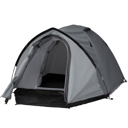 Camping Tent for 2-3 Persons Waterproof Lightweight Ventilated Dome Tent Easy to Assemble 2 Doors Windows Dimensions 3.25L x 1.83W x 1.3H m Fiberglass Polyester PE Gray