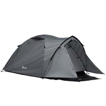 Camping Tent for 2-3 Persons Waterproof Lightweight Ventilated Dome Tent Easy to Assemble 2 Doors Windows Dimensions 3.25L x 1.83W x 1.3H m Fiberglass Polyester PE Gray