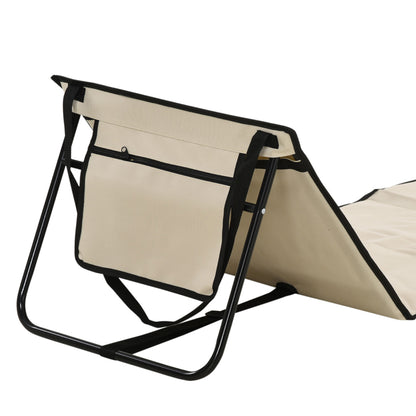 2-Pack Beach Mat, Foldable Beach Lounger with Carrying Bag, Adjustable Reclining Chair, Sun Lounger 110 kg Capacity, Beach Mattress, Magazine Pocket for Outdoor Garden, Beige