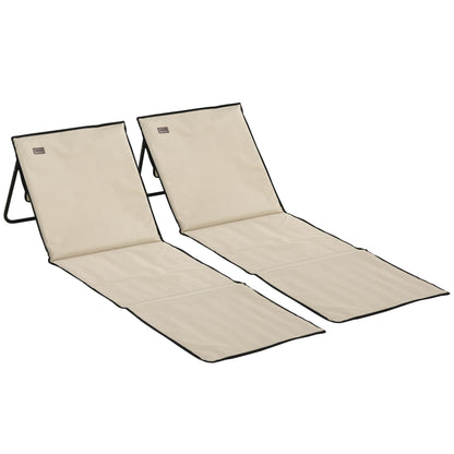 2-Pack Beach Mat, Foldable Beach Lounger with Carrying Bag, Adjustable Reclining Chair, Sun Lounger 110 kg Capacity, Beach Mattress, Magazine Pocket for Outdoor Garden, Beige