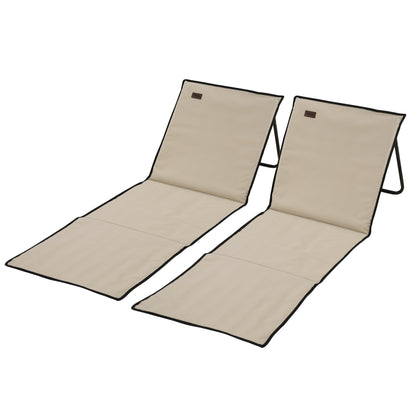 2-Pack Beach Mat, Foldable Beach Lounger with Carrying Bag, Adjustable Reclining Chair, Sun Lounger 110 kg Capacity, Beach Mattress, Magazine Pocket for Outdoor Garden, Beige