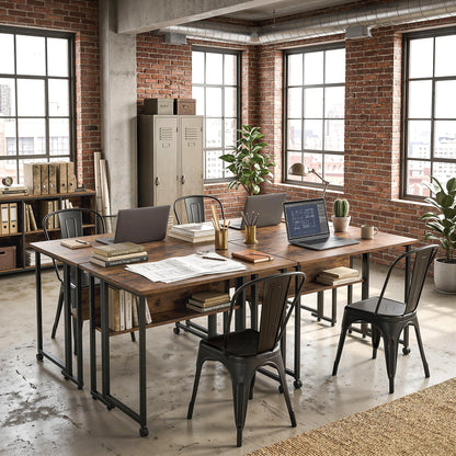 Folding Desk with Shelf, 31.5 in Computer Table for Small Spaces — Industrial Folding Desk on Wheels, Easy Assembly, Rustic Brown