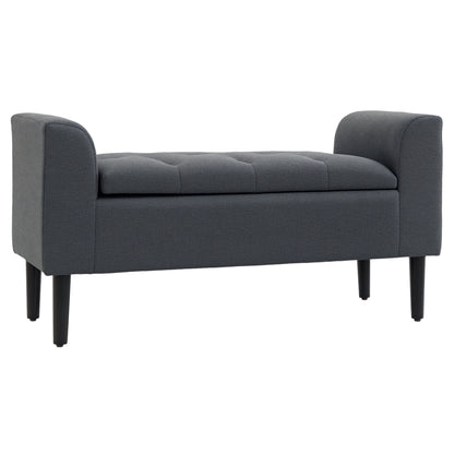 Storage Ottoman Stool, Upholstered Bench with Linen-Like Fabric, Wooden Legs, Bed Bench for Living Room Bedroom Hallway, 116 x 44 x 58 cm Dark Grey