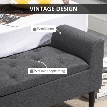 Storage Ottoman Stool, Upholstered Bench with Linen-Like Fabric, Wooden Legs, Bed Bench for Living Room Bedroom Hallway, 116 x 44 x 58 cm Dark Grey