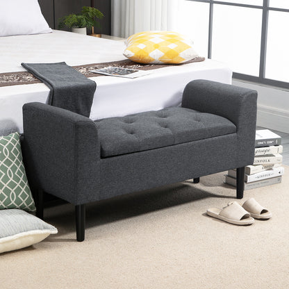 Storage Ottoman Stool, Upholstered Bench with Linen-Like Fabric, Wooden Legs, Bed Bench for Living Room Bedroom Hallway, 116 x 44 x 58 cm Dark Grey