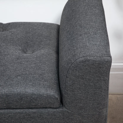 Storage Ottoman Stool, Upholstered Bench with Linen-Like Fabric, Wooden Legs, Bed Bench for Living Room Bedroom Hallway, 116 x 44 x 58 cm Dark Grey