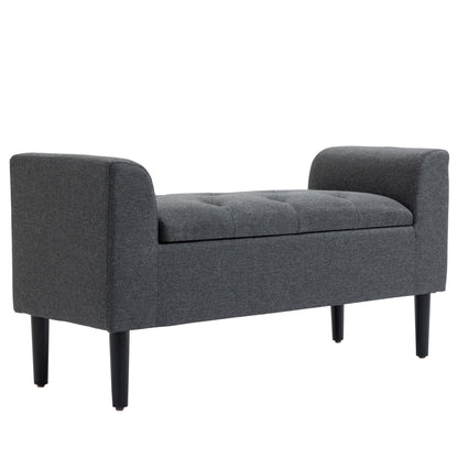 Storage Ottoman Stool, Upholstered Bench with Linen-Like Fabric, Wooden Legs, Bed Bench for Living Room Bedroom Hallway, 116 x 44 x 58 cm Dark Grey