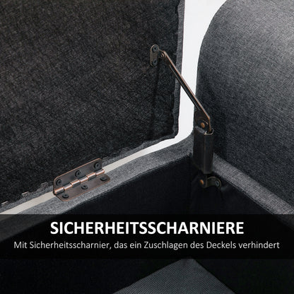 Storage Ottoman Stool, Upholstered Bench with Linen-Like Fabric, Wooden Legs, Bed Bench for Living Room Bedroom Hallway, 116 x 44 x 58 cm Dark Grey