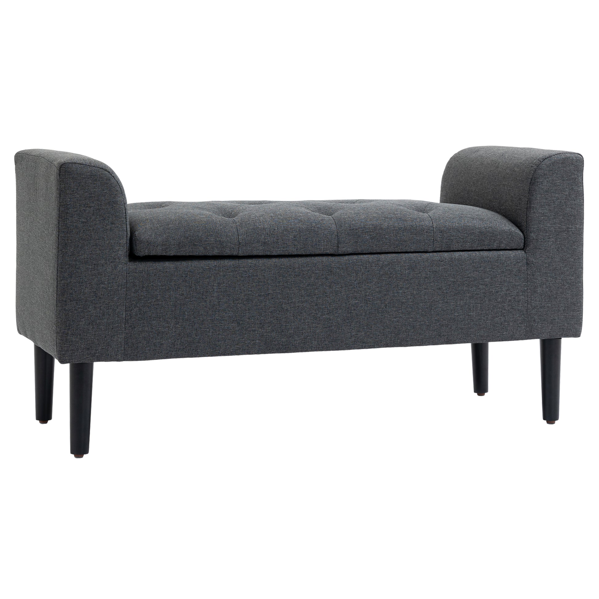Storage Ottoman Stool, Upholstered Bench with Linen-Like Fabric, Wooden Legs, Bed Bench for Living Room Bedroom Hallway, 116 x 44 x 58 cm Dark Grey