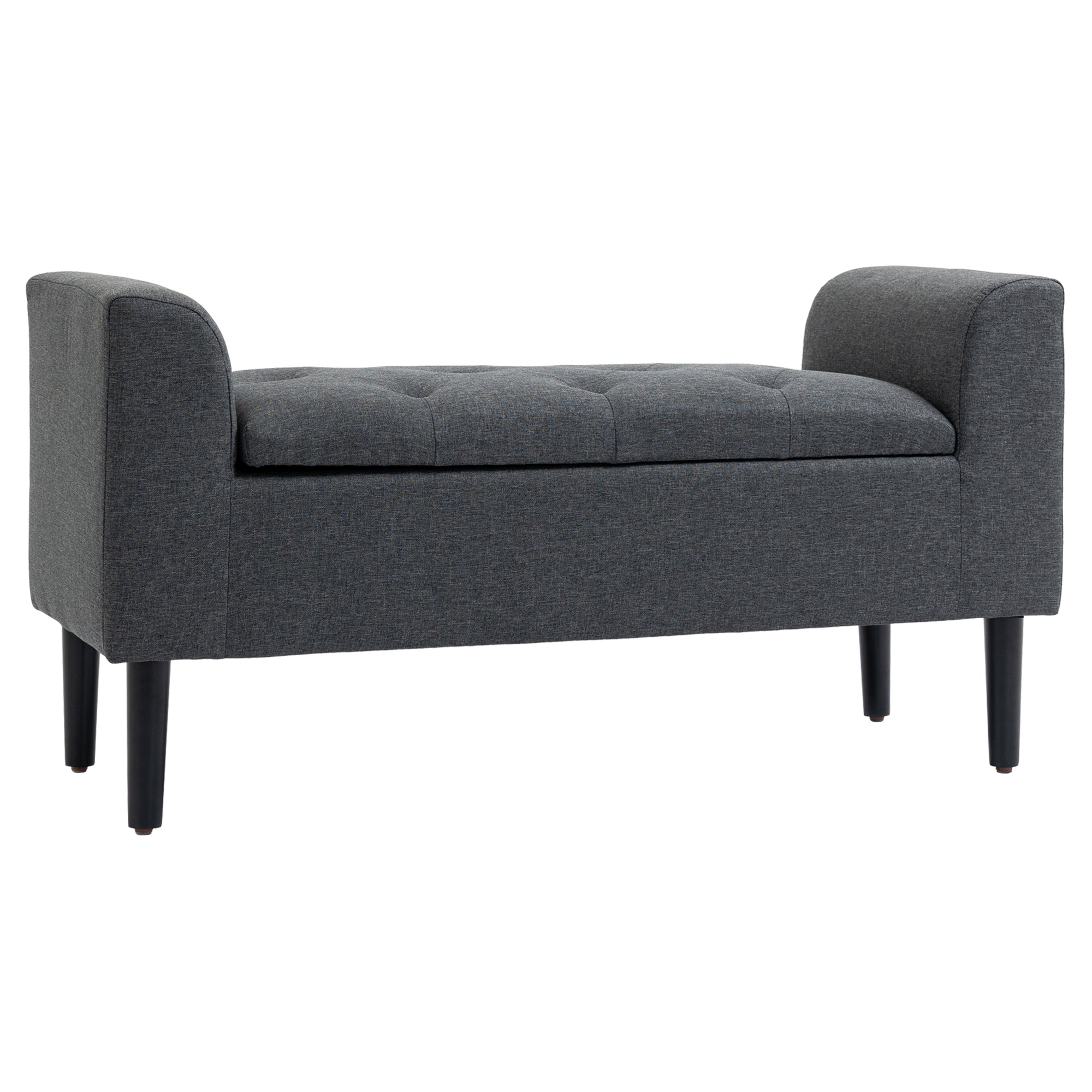 Storage Ottoman Stool, Upholstered Bench with Linen-Like Fabric, Wooden Legs, Bed Bench for Living Room Bedroom Hallway, 116 x 44 x 58 cm Dark Grey
