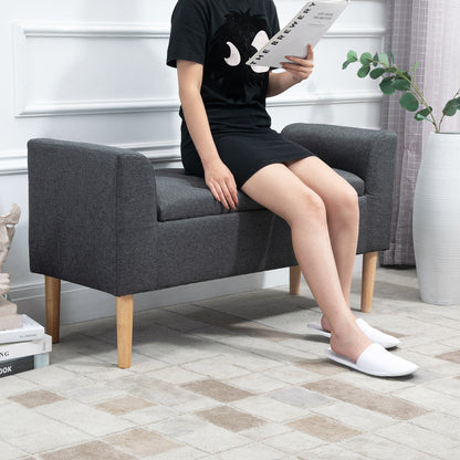Storage Ottoman Stool, Upholstered Bench with Linen-Like Fabric, Wooden Legs, Bed Bench for Living Room Bedroom Hallway, 116 x 44 x 58 cm Dark Grey