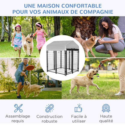 Outdoor Dog Kennel with Roof Enclosure Canopy UV-Resistant Lockable Design Metal Frame 120 x 120 x 138cm black