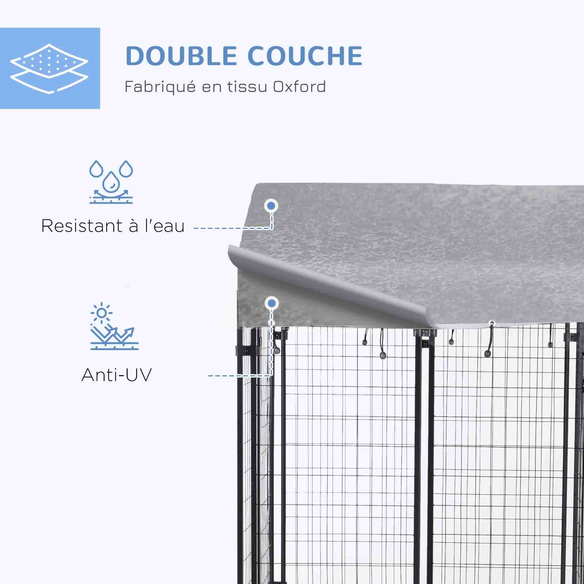 Outdoor Dog Kennel with Roof Enclosure Canopy UV-Resistant Lockable Design Metal Frame 120 x 120 x 138cm black