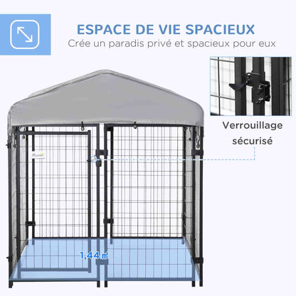 Outdoor Dog Kennel with Roof Enclosure Canopy UV-Resistant Lockable Design Metal Frame 120 x 120 x 138cm black