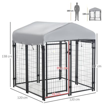Outdoor Dog Kennel with Roof Enclosure Canopy UV-Resistant Lockable Design Metal Frame 120 x 120 x 138cm black