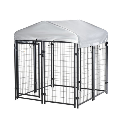 Outdoor Dog Kennel with Roof Enclosure Canopy UV-Resistant Lockable Design Metal Frame 120 x 120 x 138cm black