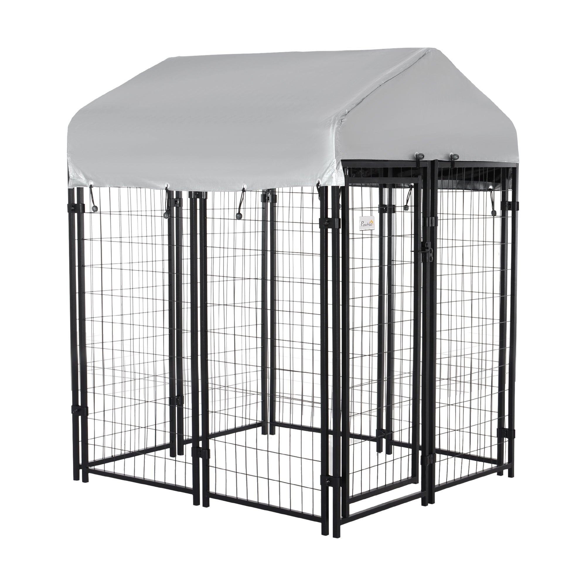 Outdoor Dog Kennel with Roof Enclosure Canopy UV-Resistant Lockable Design Metal Frame 120 x 120 x 138cm black