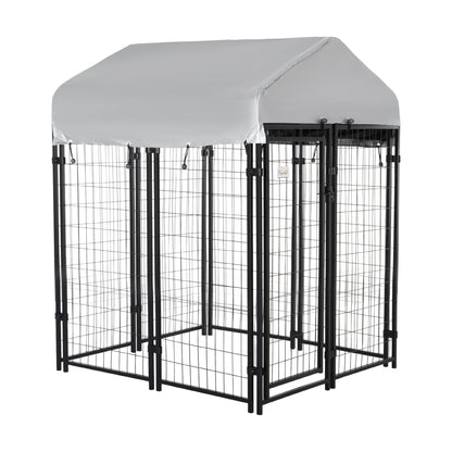 Outdoor Dog Kennel with Roof Enclosure Canopy UV-Resistant Lockable Design Metal Frame 120 x 120 x 138cm black