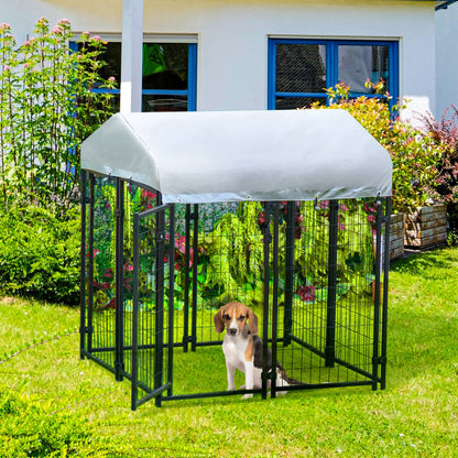 Outdoor Dog Kennel with Roof Enclosure Canopy UV-Resistant Lockable Design Metal Frame 120 x 120 x 138cm black