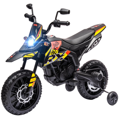 Electric Kids Motorcycle Aprilia Electric Bike with USB, Training Wheels, Music, Headlights, Children 6 km/h Electric Bike with 2 Training Wheels for Kids 3-8 Years Yellow