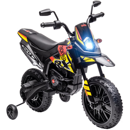 Electric Kids Motorcycle Aprilia Electric Bike with USB, Training Wheels, Music, Headlights, Children 6 km/h Electric Bike with 2 Training Wheels for Kids 3-8 Years Yellow