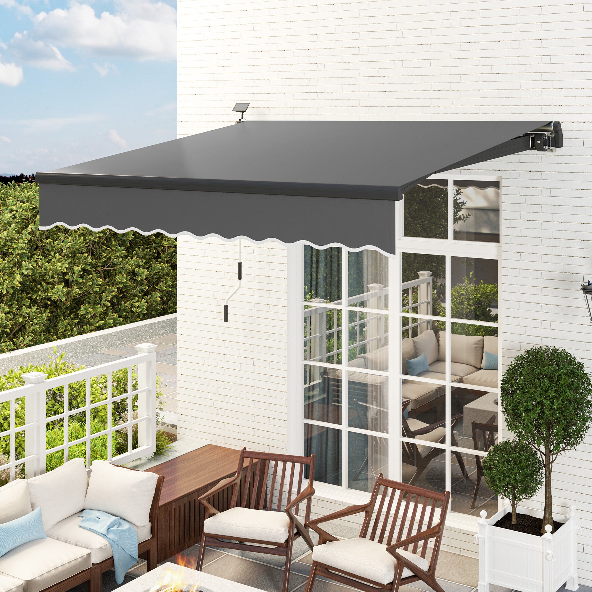 Clamp Awning with Hand Crank Solar Lighted Retractable Awning Awning Sun Protection UV 50+, Balcony Awning incl. Wall Mounting Sun Awning 300 cm wide for Terrace Balcony Porch, Gray